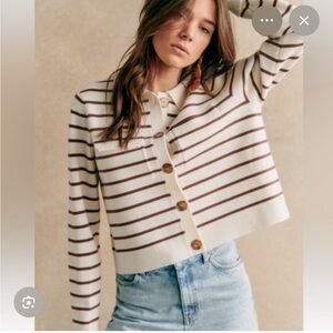 Sezane Betty cardigan, Brown and Ecru
